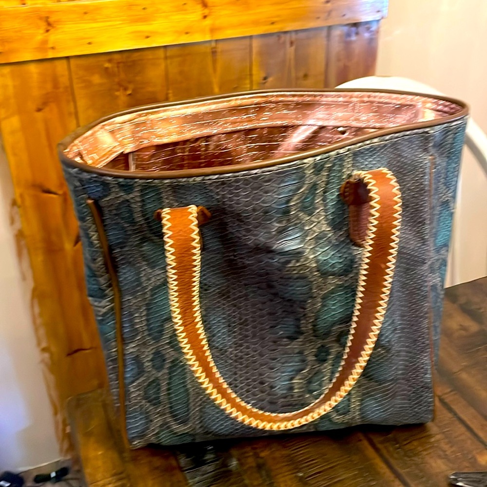Consuela Rattler Embossed Snake print classic tote.